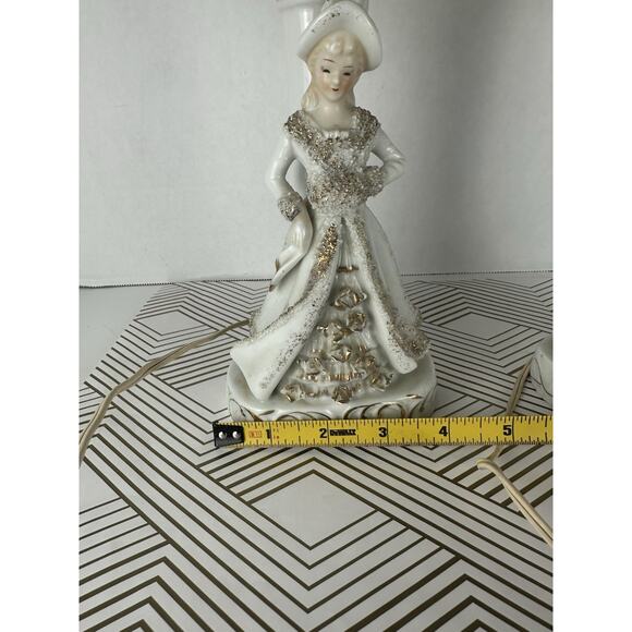 Porcelain Boudoir Table Lamp White And Gold Woman Figurine Vintage Set Of 2 15” - Picture 6 of 7
